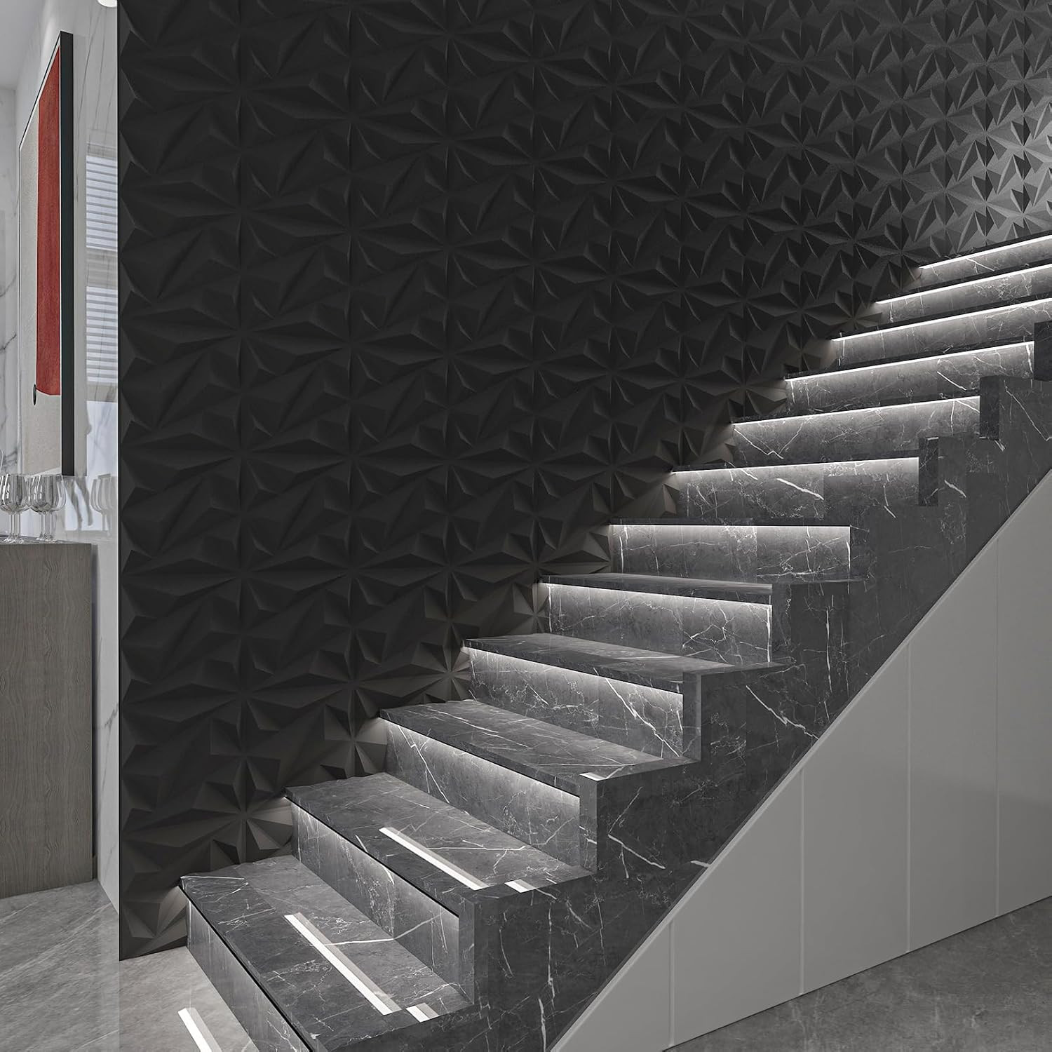 50 Pack 3D Wall Panel Diamond for Interior Wall Décor, PVC Flower Textured Wall