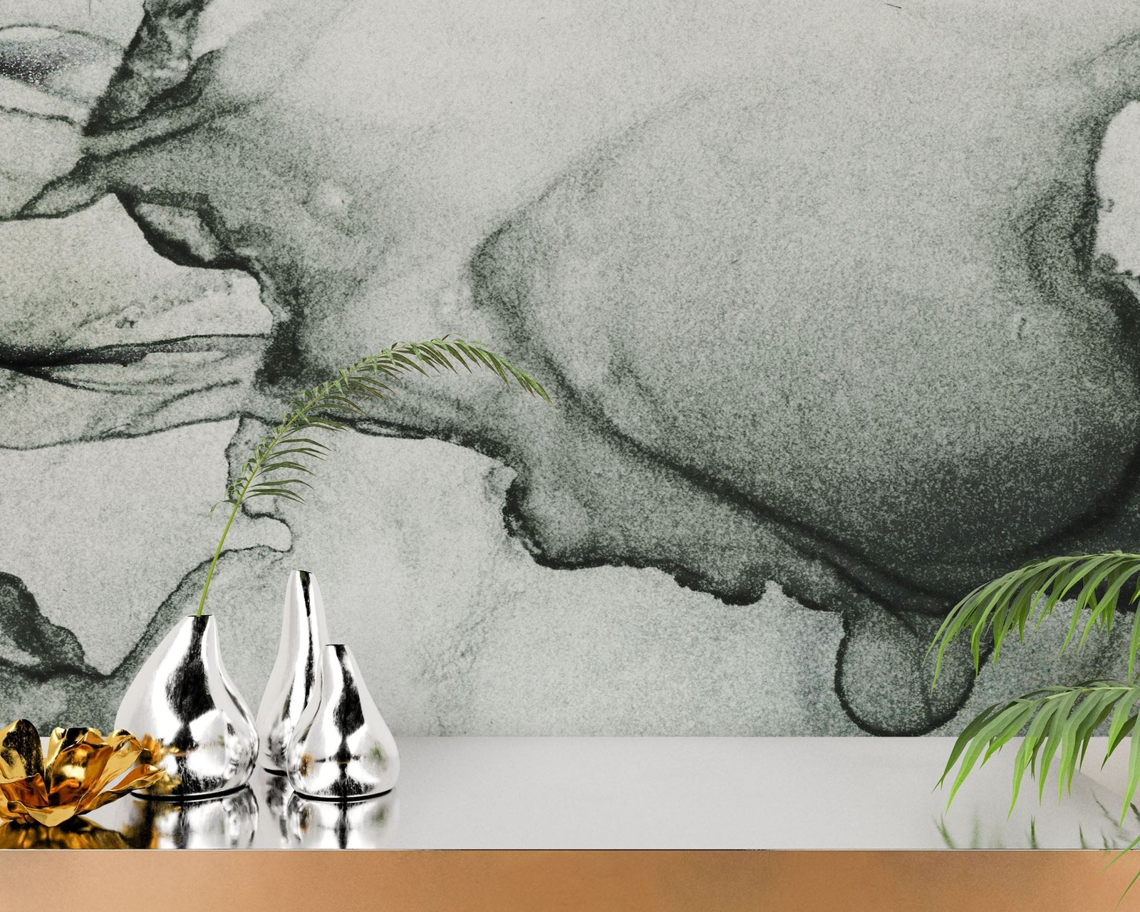 Abstract Black and White Fluid Alcohol Ink Painting Wall Mural. Peel and Stick W