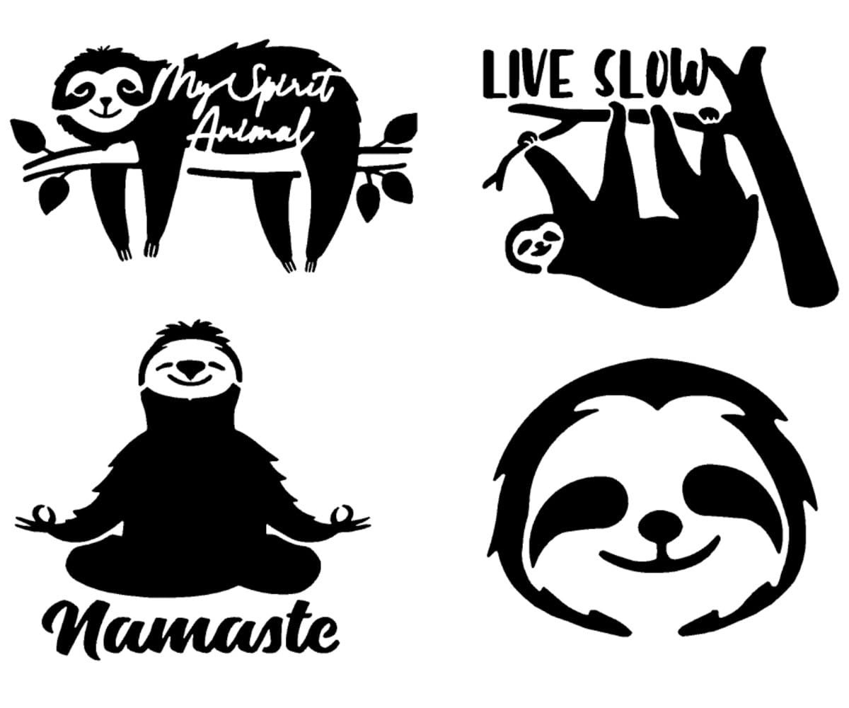 Sloth Decal Set – 4 Pack, My Spirit Animal, Live Slow, Namaste, Smiling Stickers