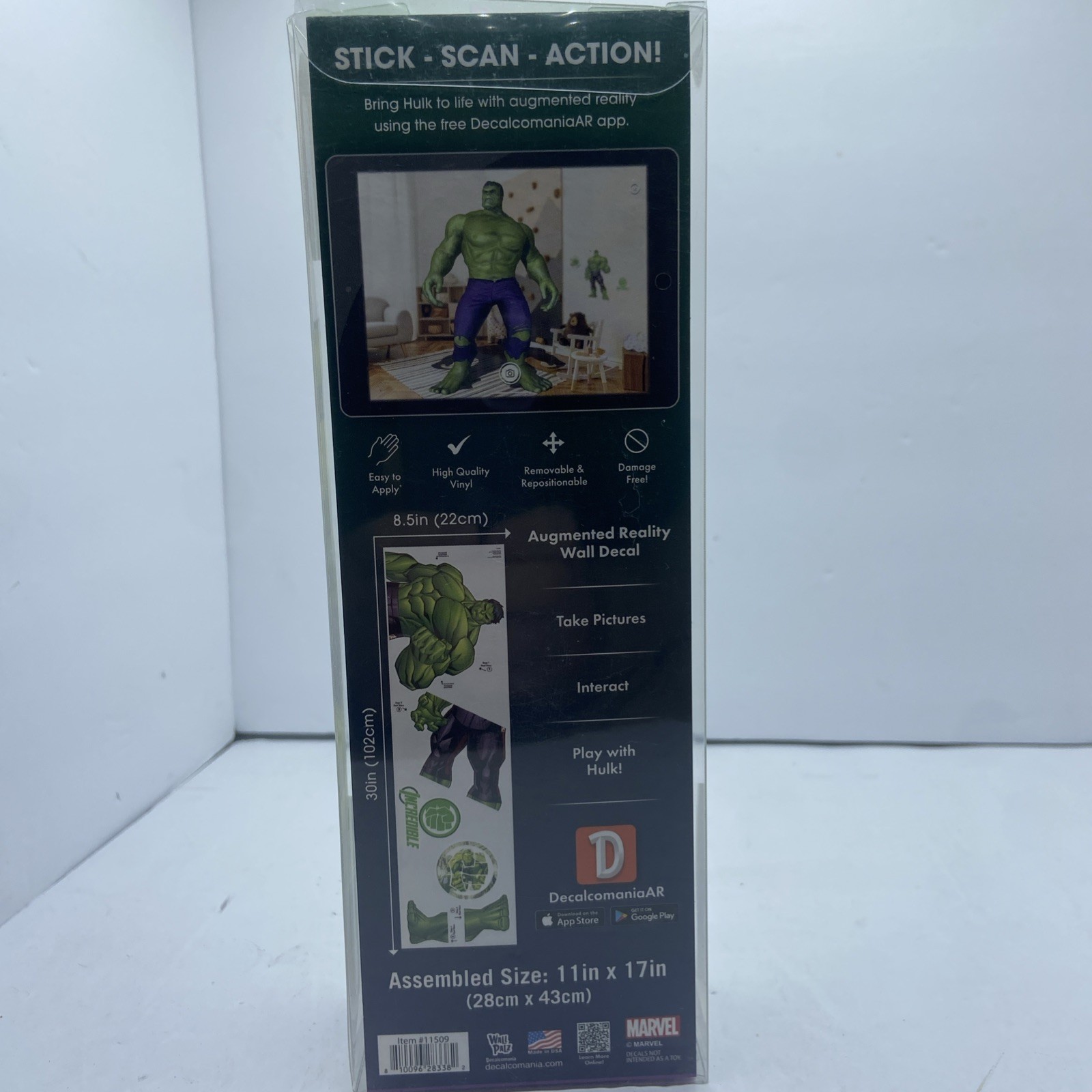 Marvel Incredible Hulk Wall Decal – w|Augmented Reality 11X17” New
