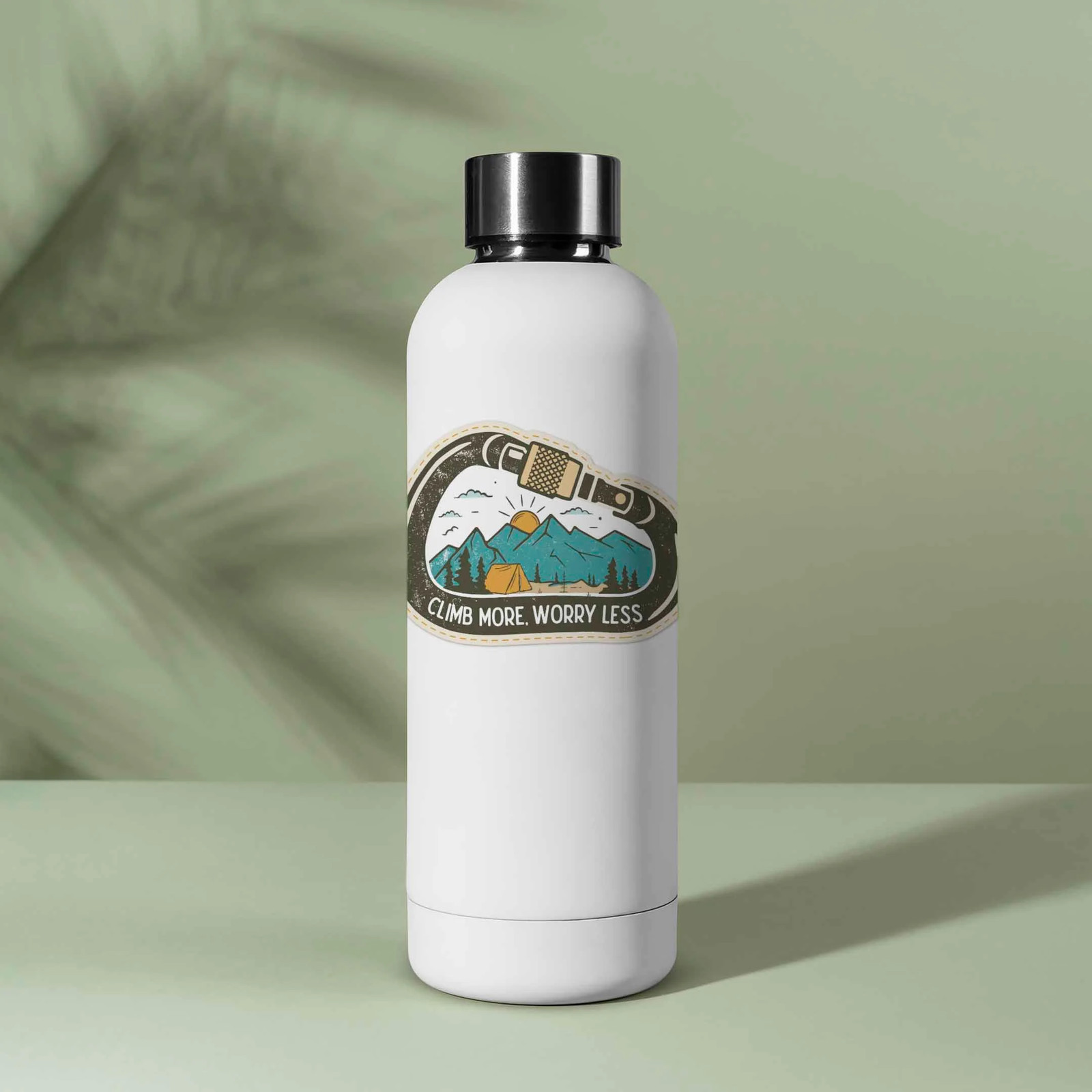 Climb More Worry Less Sticker – Cute Outdoors Decal for Water Bottle & Laptop