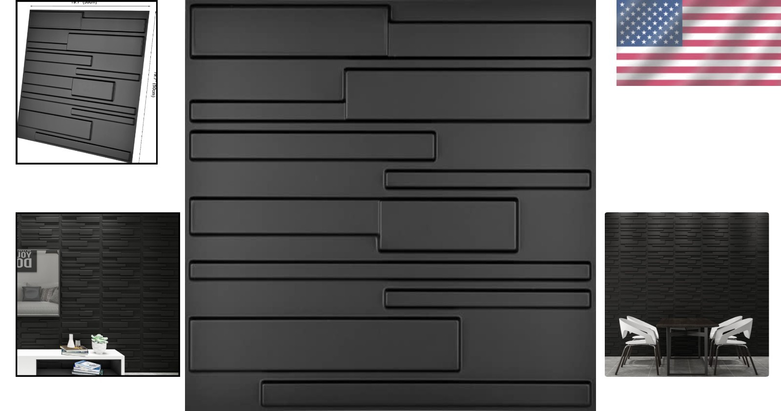 19.7×19.7in PVC 3D Wall Panels Pack of 12 Geometric Black DIY Decor