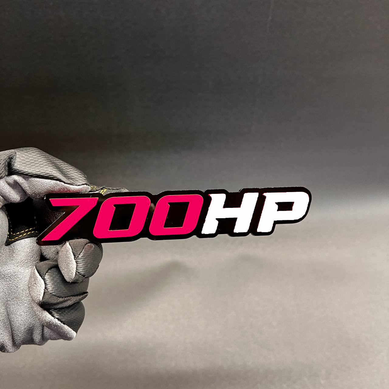 1X 700 HP Custom 3D Emblem Multicolor Acrylic Car Badge WHITE – BLACK – PINK