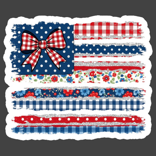 Patriotic Sticker Vinyl Decal USA Flag Patchwork Bow Country Style
