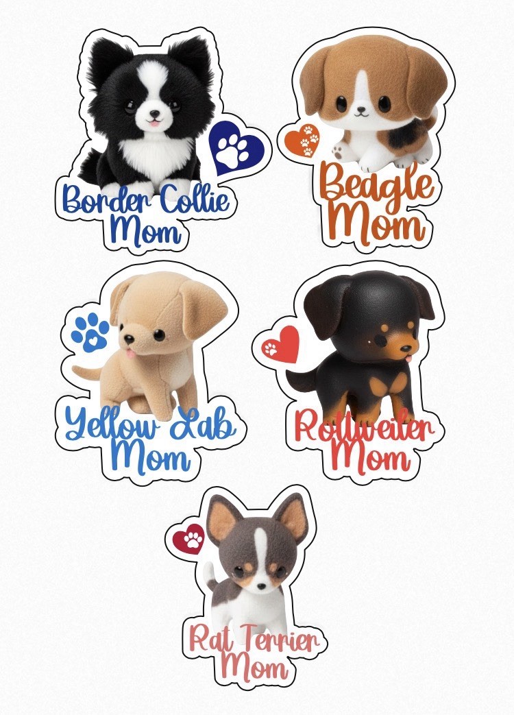 Dog Mom Puppy Breeds Iron On Transfer Decals For Tshirts, Sweatshirts, Totetbags