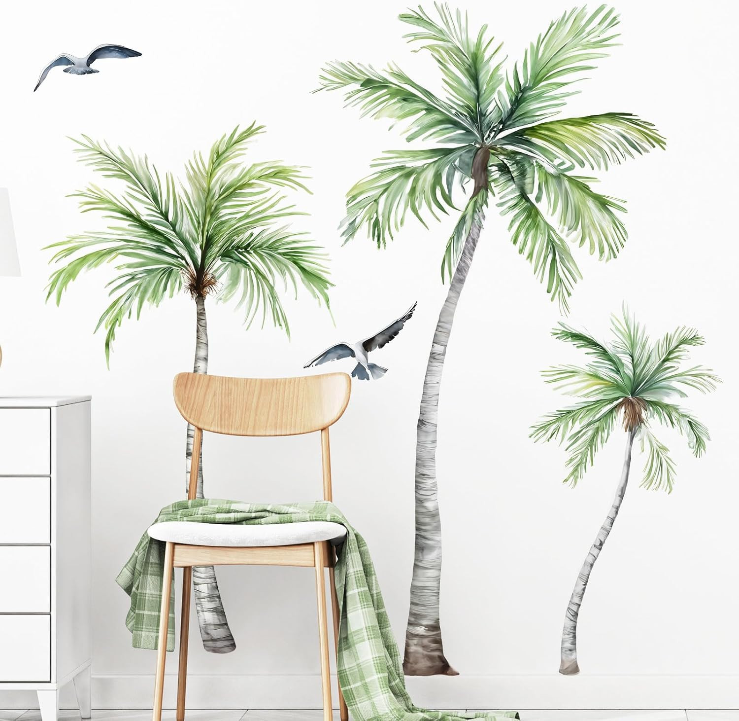 Watercolor Palm Tree Wall Decals Green Tropical Leaves Plants Boho Wall Stickers