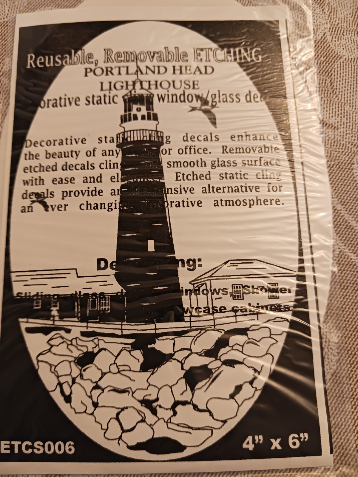 Portland Lighthouse Window Decal 20"x30" OVAL Etched Look Cling Removable 6