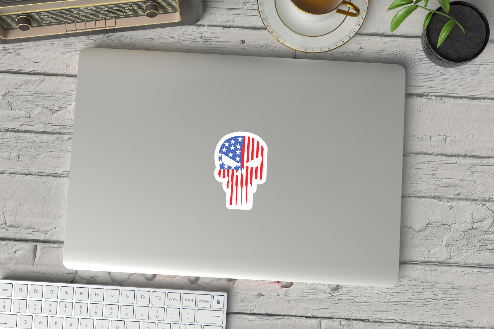 Patriotic Skull Sticker – American Flag Punisher Decal – Vinyl For Car & Laptop