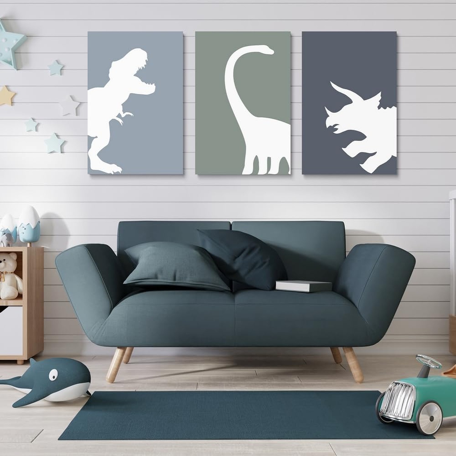 GUBIYU Dinosaur Wall Decor T-Rex Art – Framed Canvas Wall Art Set of 3, Boys …