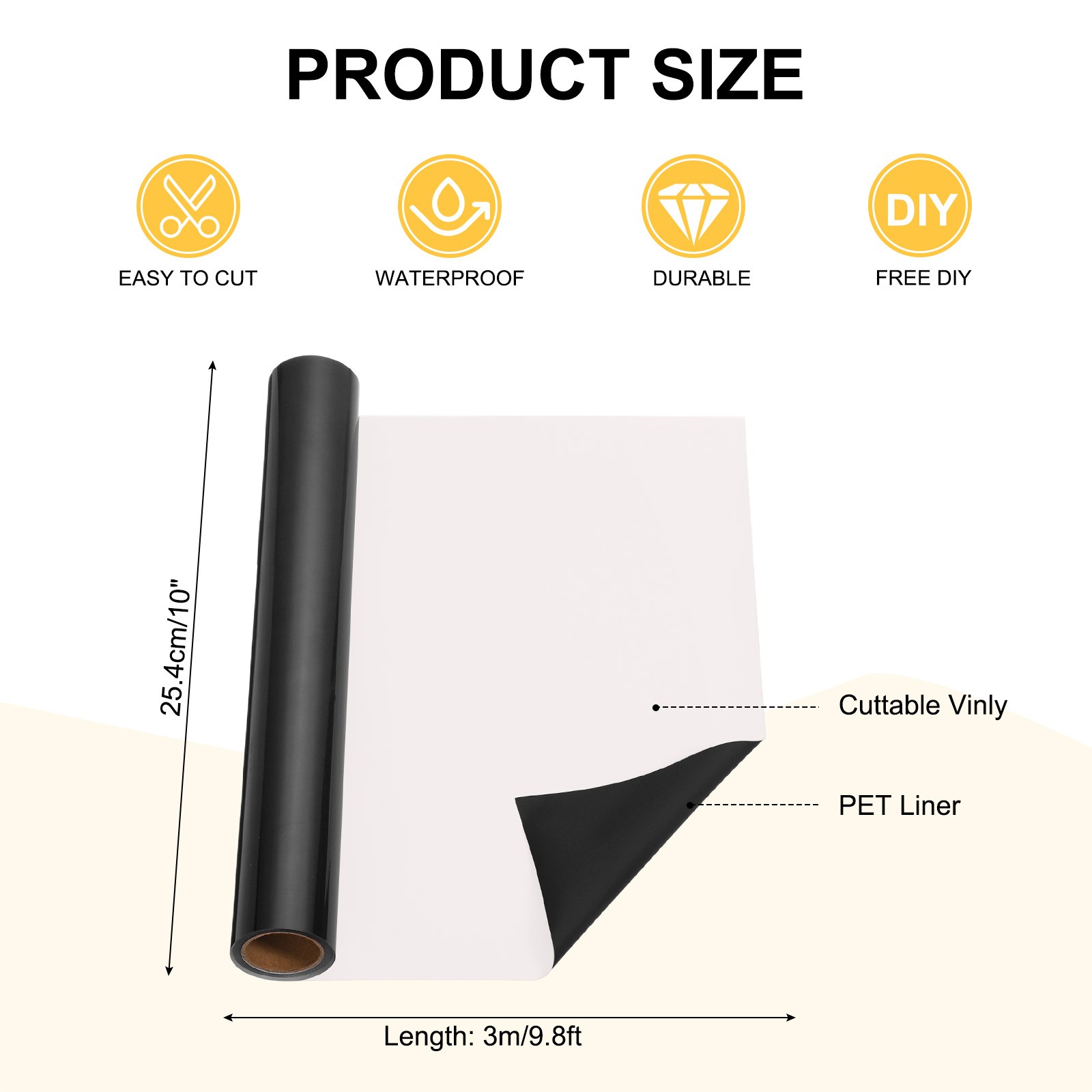 Black Permanent Vinyl, 10 Inch x 9.8ft Vinyl Roll