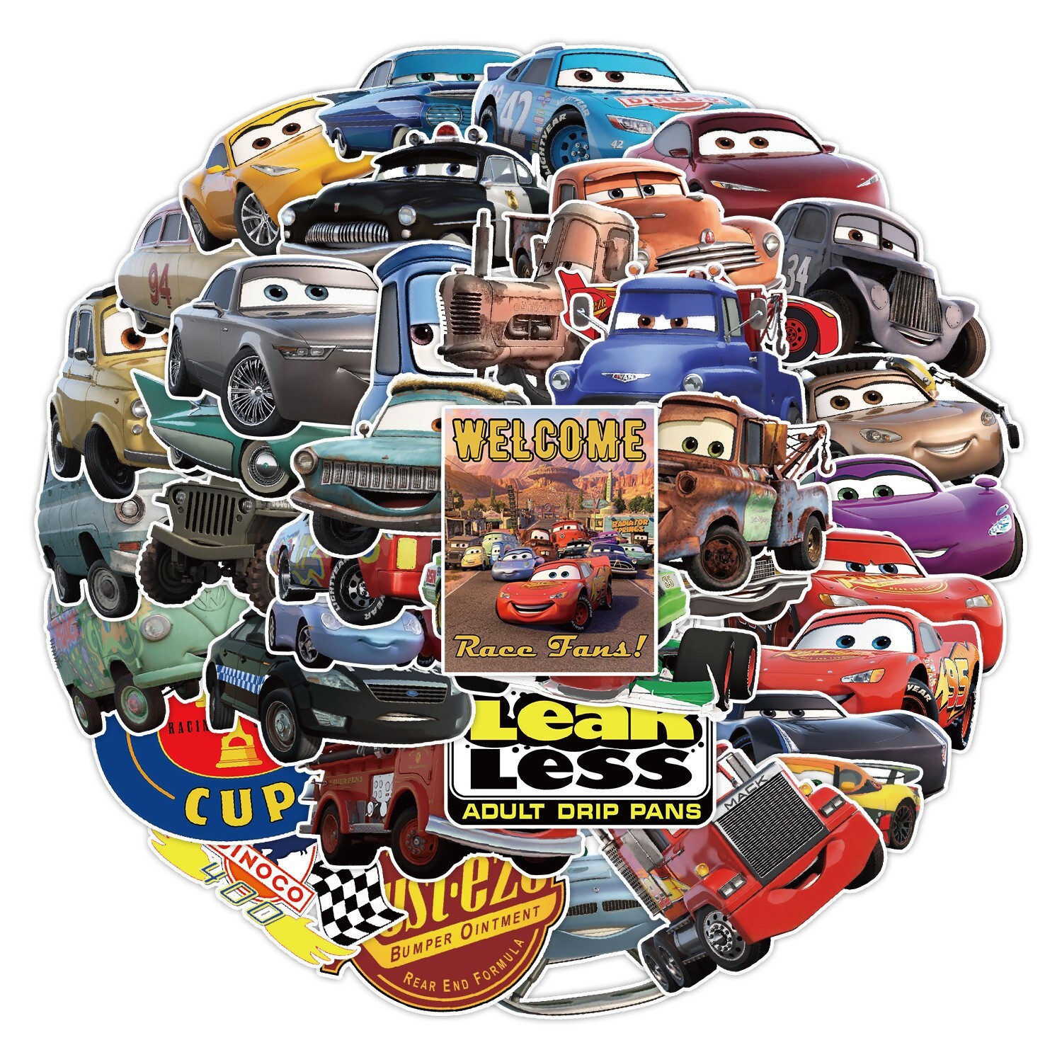 50 Pcs Stickers Disney Pixar Cars McQueen Luggage Car Phone Fridge Bottle Vinyl