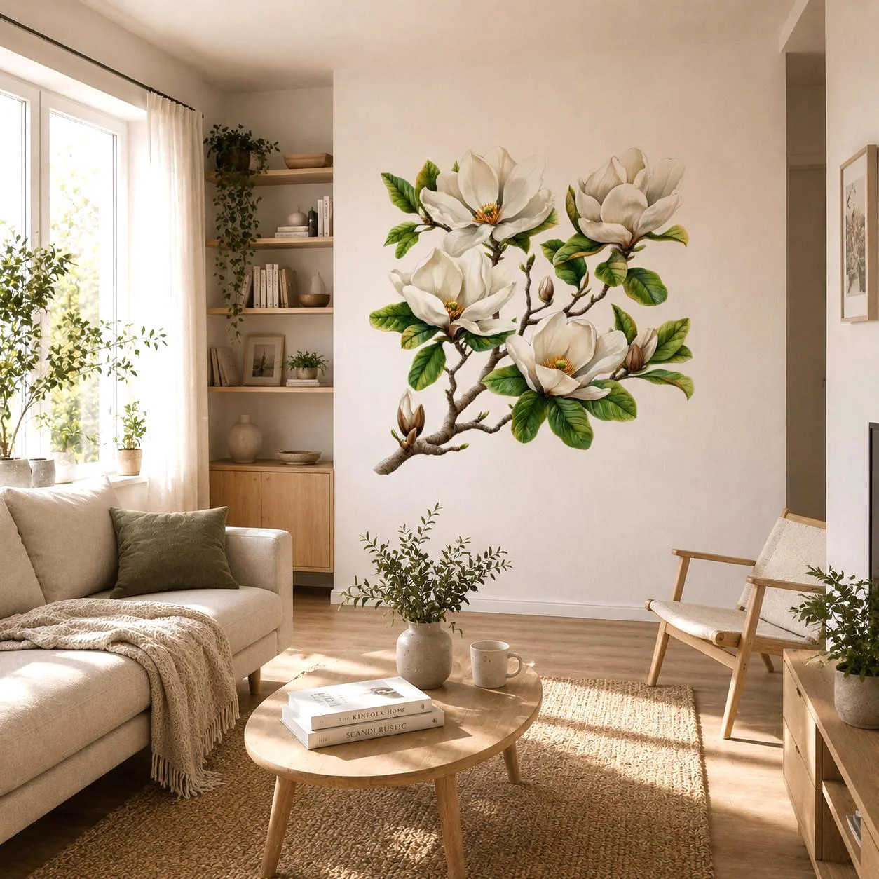 White Magnolia Branch Wall Vinyl Decal | Watercolor Floral Sticker