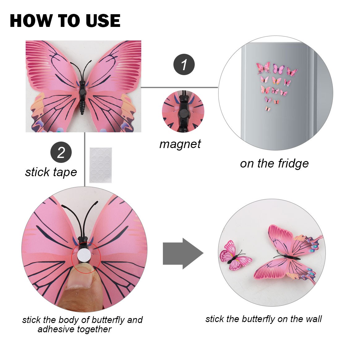 12pcs 3D Butterfly Wall Stickers Decal Stickers for Room Pink