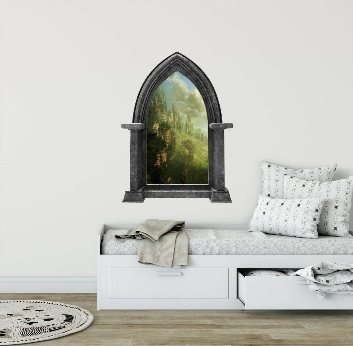 CastleScape Rock Towers Wall Decal Stone Castle Window Vinyl Wall Sticker Decor
