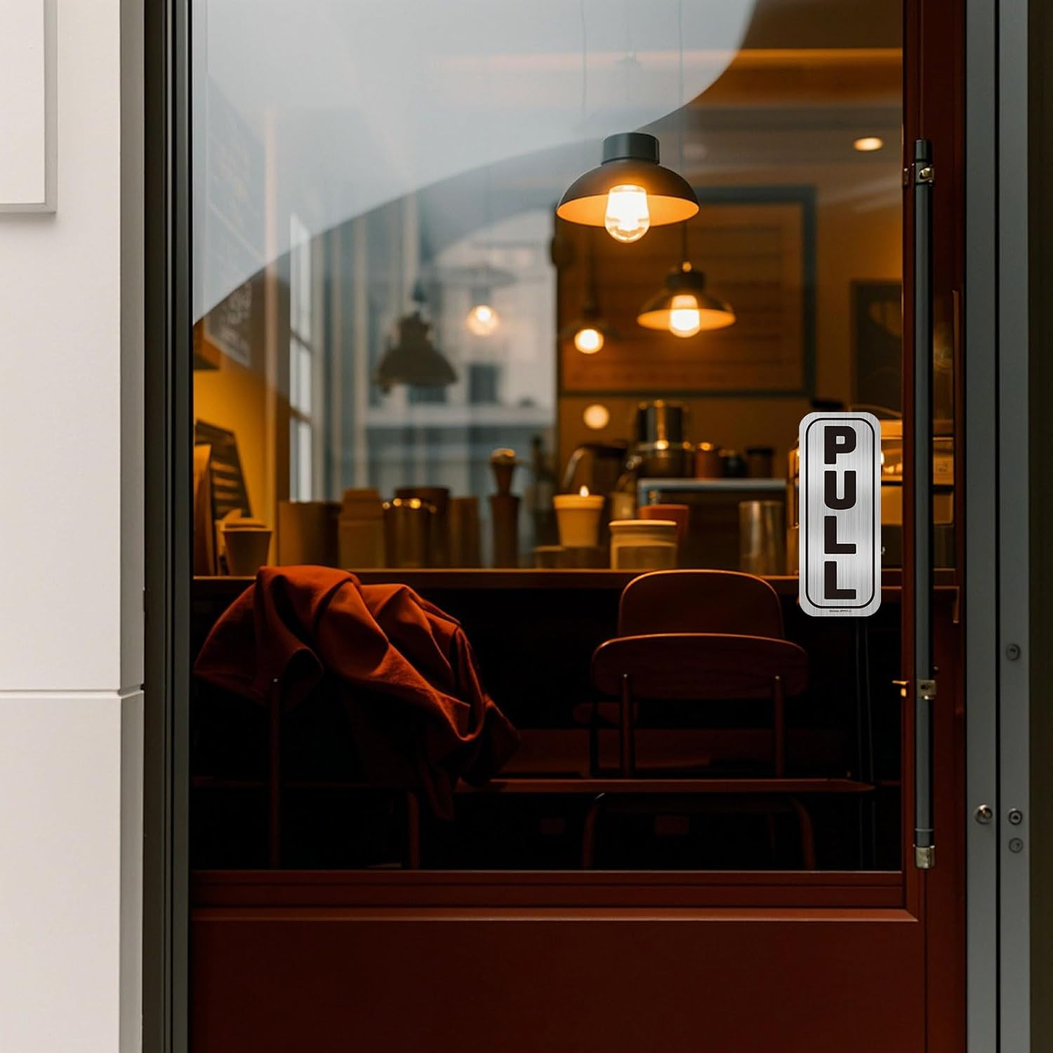 Push Pull Door Stickers 4 Pack (2 Sets), Premium Vinyl Brushed Silver Finish 2X5