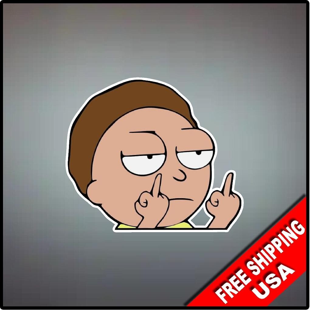Rick and Morty Vinyl Decal Sticker 4" x 3.2" Cartoon Middle Finger Morty Cnly