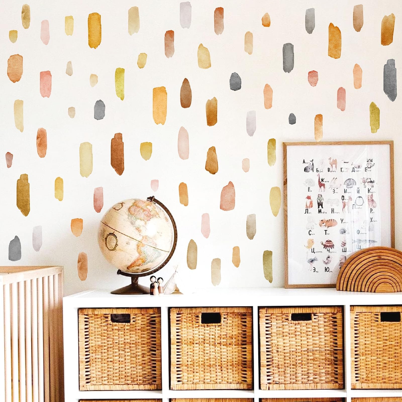 Peel and Stick Watercolor Wall Decals – Boho Brush Stroke Stickers for Nursery &