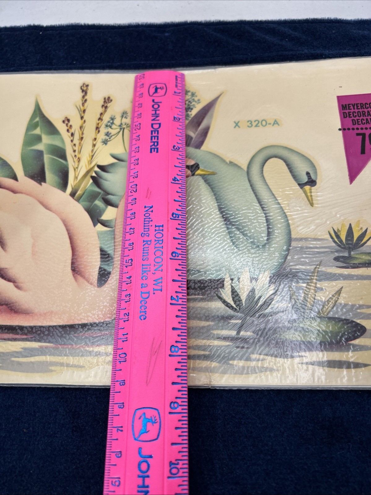 Vintage Meyercord X320-A Pink Blue/Green Swans Lily pads Pond Craft Romantic