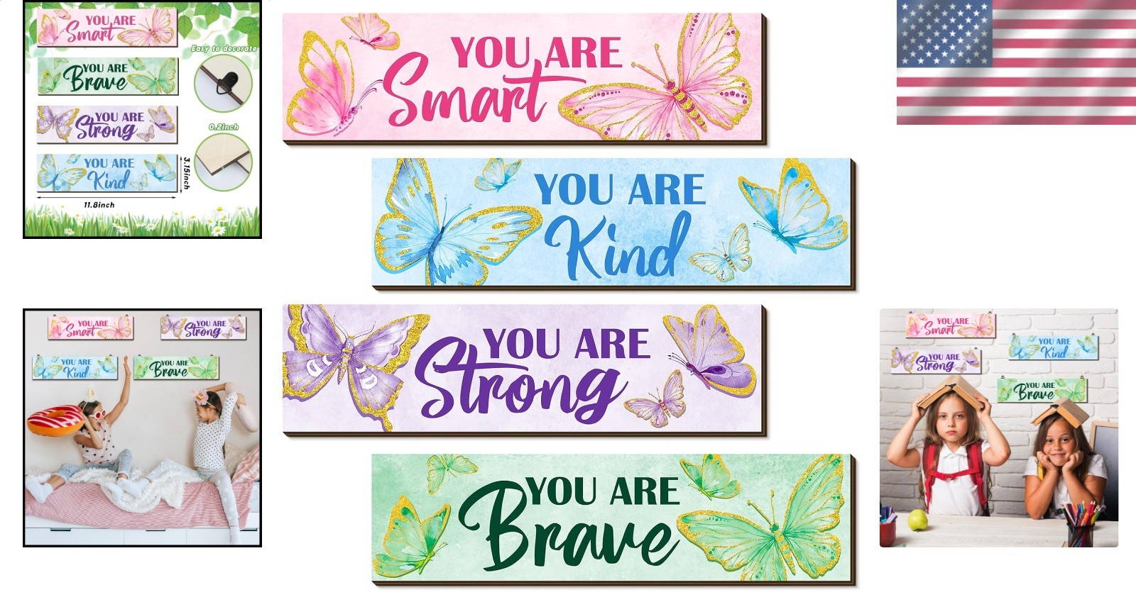 Inspirational Butterfly Wood Signs 4 Pc Set Motivational Bedroom Wall Decor