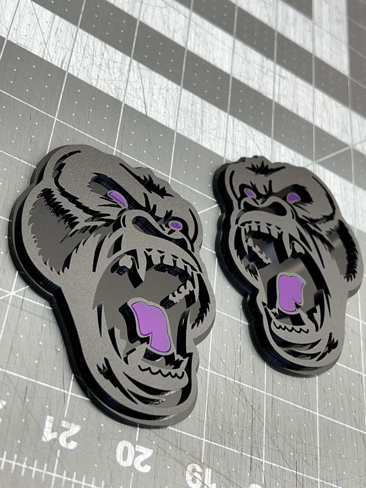 Angry Gorilla Purple Eye Car Truck Emblem Badge Matte Black/Black Custom PK of 2