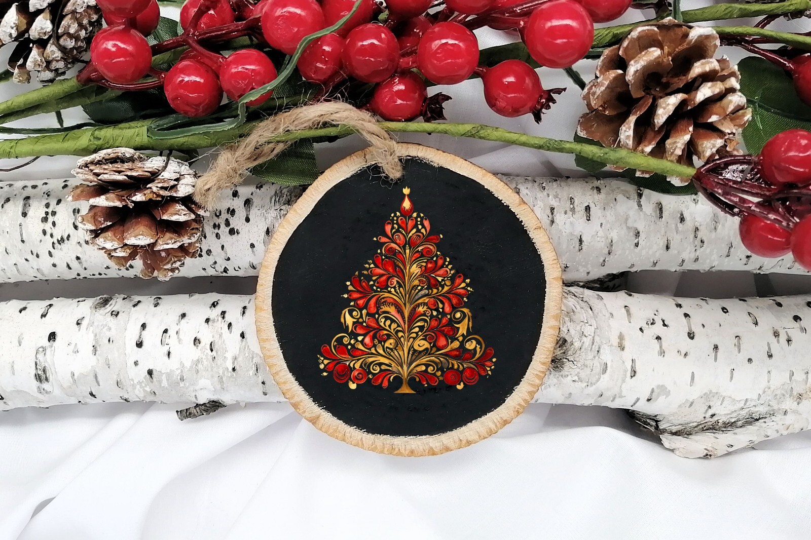 Red and Yellow Nordic Christmas Tree UV DTF Transparent Sticker / Decal