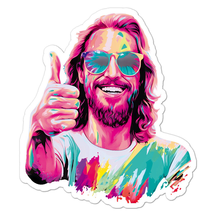Thumbs Up Jesus Dude, Vinyl Decal Sticker, Indoor Outdoor, 3 Sizes, #9209