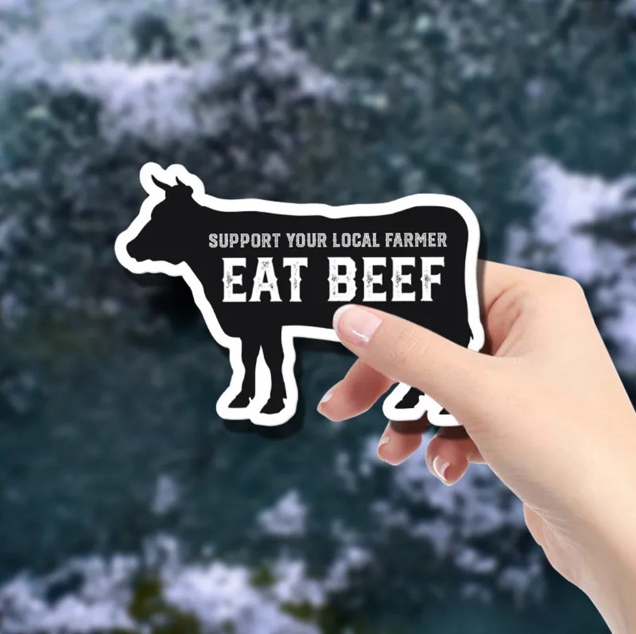 EAT BEEF SUPPORT YOUR LOCAL FARMER 3” Inch Cow Cattle BBQ Vinyl Decal Sticker