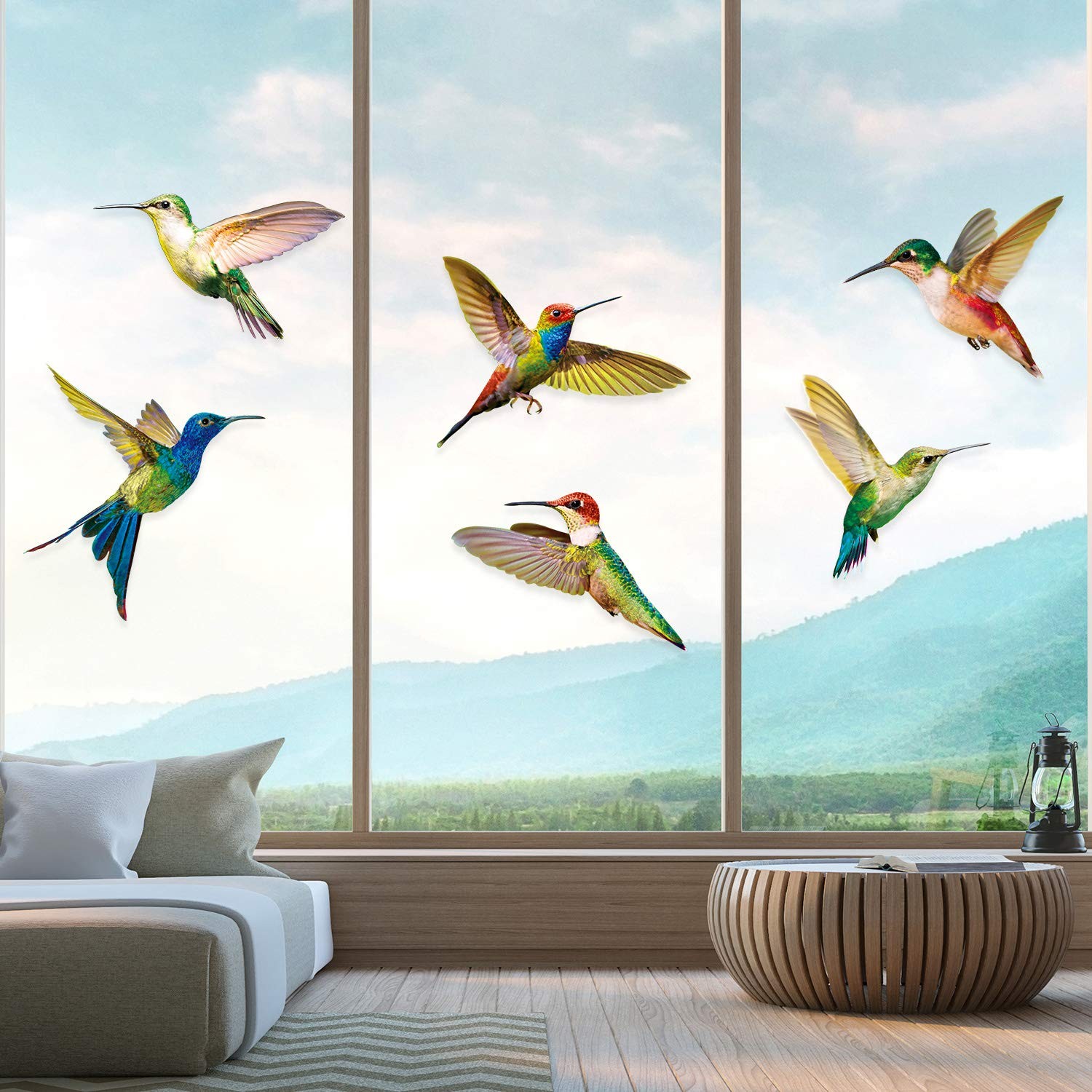 Blulu 6 Pieces Large Size Hummingbird Window Clings 6pcs, Multicoloured