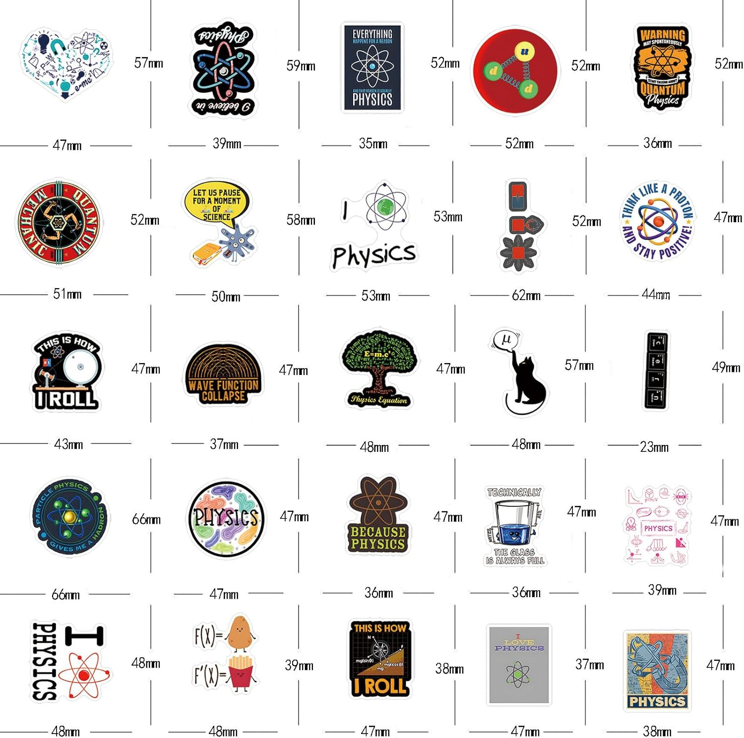 123Pcs Physics Stickers Pack, Science Aesthetic Vinyl Waterproof Sticker Decals