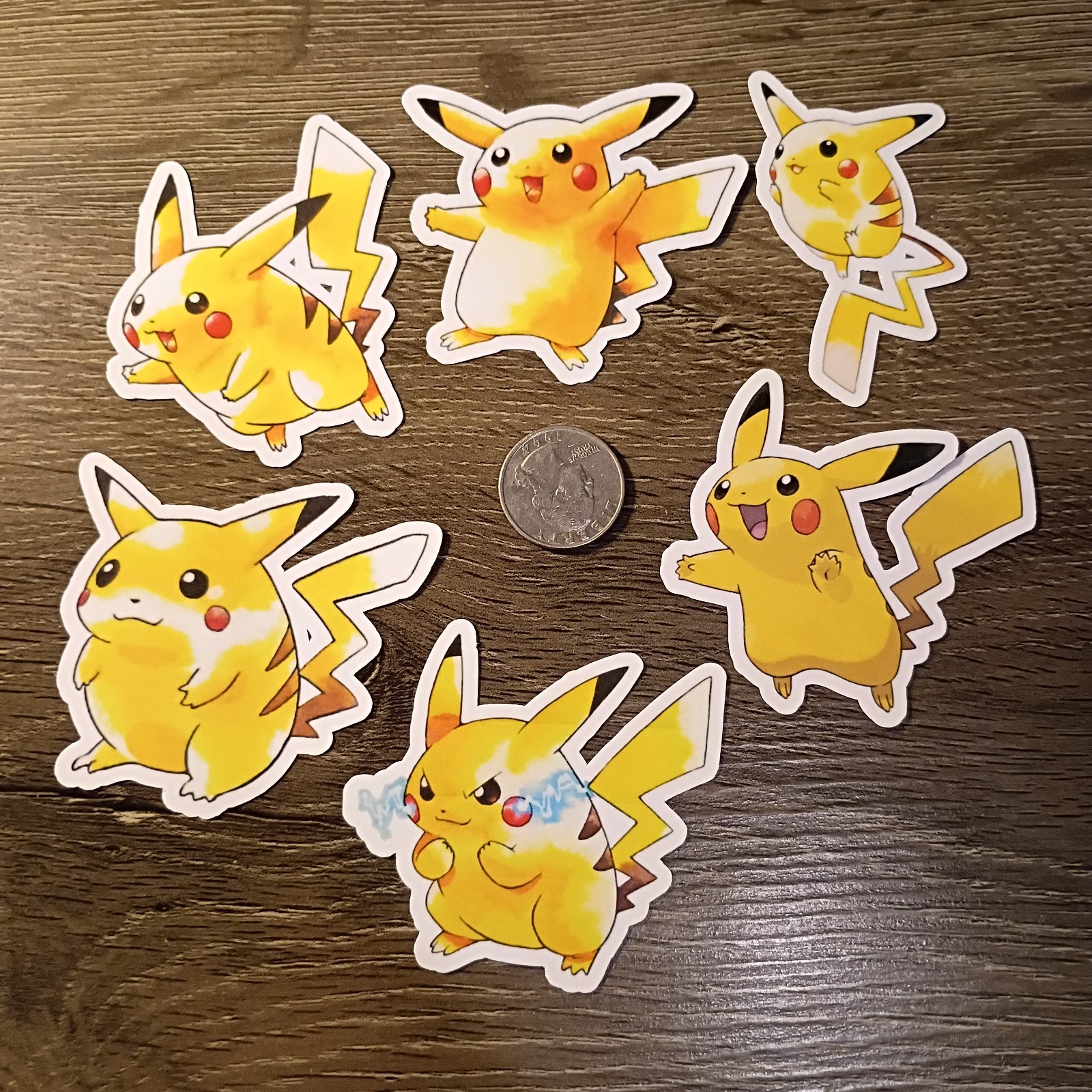 Pikachu Stickers – Lot of 6 – Vinyl, Waterproof, Die-cut – Original Artwork