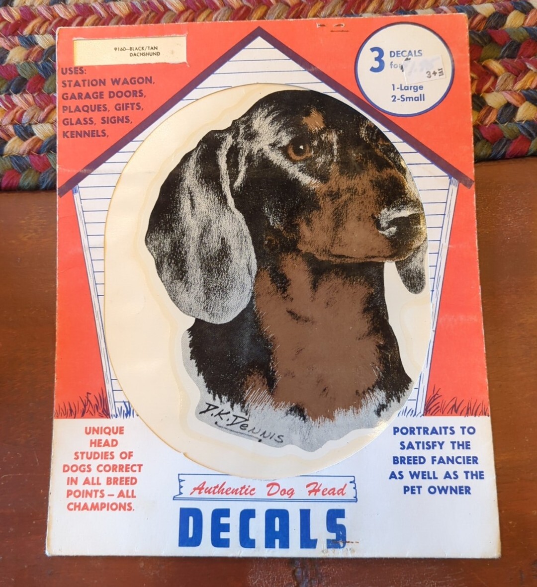 Vintage Black Tan Dachshund 1971 Dog Art Decal By D.K. Dennis RARE!!