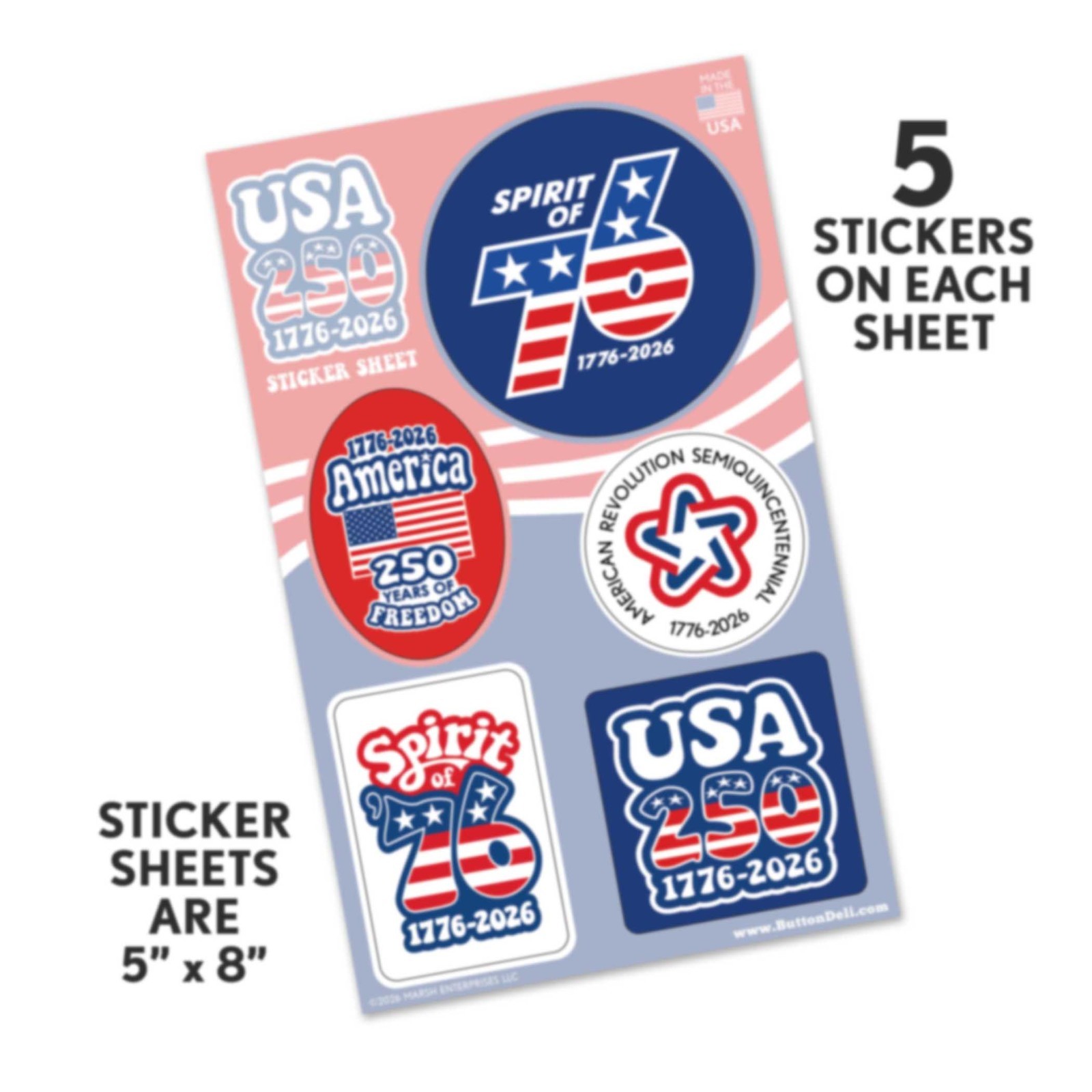 25 Die Cut Sticker Sheets – GROOVY America Semiquincentennial 250 USA Spirit 76