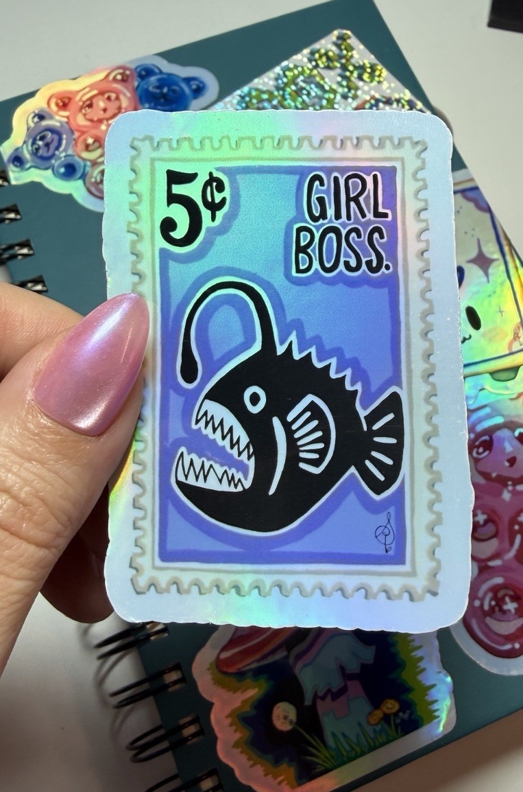 Girl Boss Anglerfish Vinyl Sticker | 3" | Original Art by Sara Rose