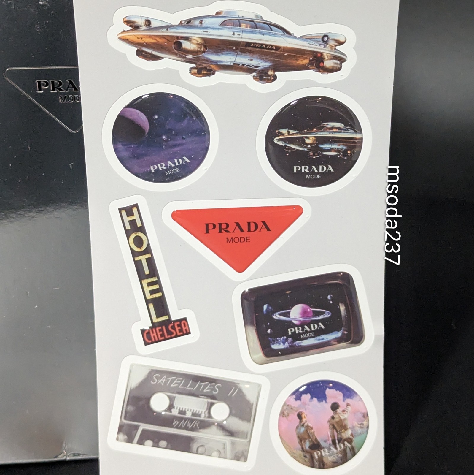 New Prada Mode NYC Sheet of 8 Stickers Spaceship Cassette Symbole Kojima Refn