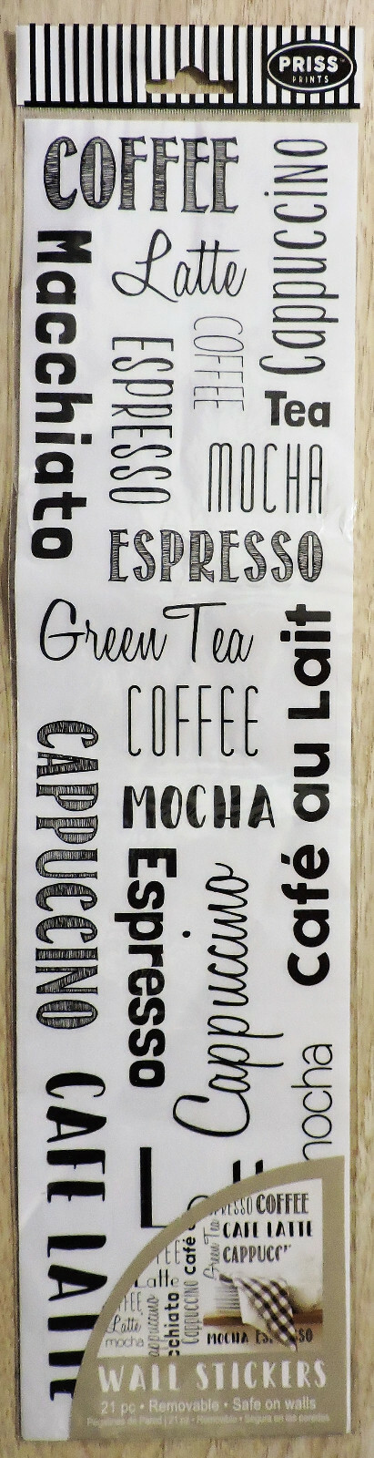 21PC PRISS PRINTS COFFEE BAR WALL STICKERS COFFEE CAFE LATTE MOCHA EXPRESSO NEW