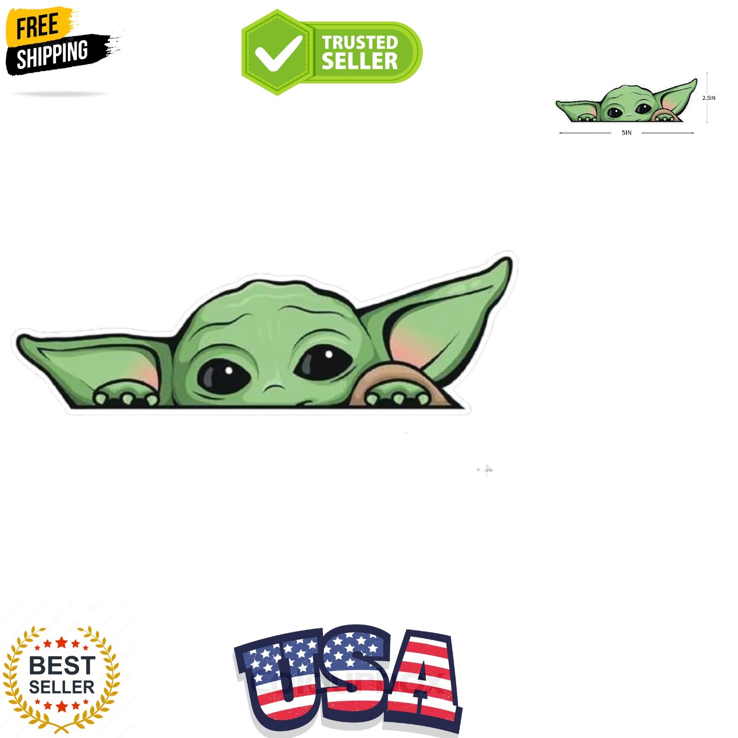 2 Pack – Peeking Baby Yoda Vinyl Decal Sticker for Cars | Trucks | Vans | SUV…