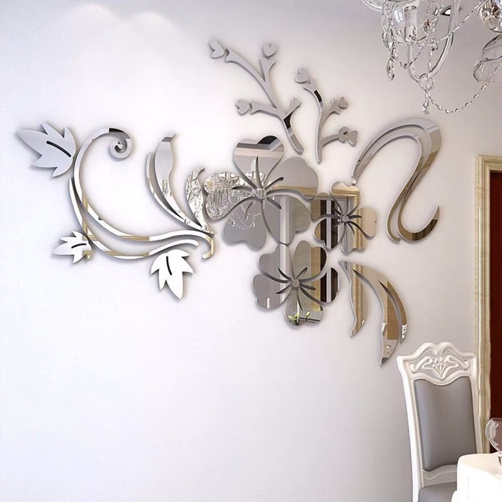Flower Acrylic Mirror Wall Stickers Bedroom 3D Wall Stickers Living Room