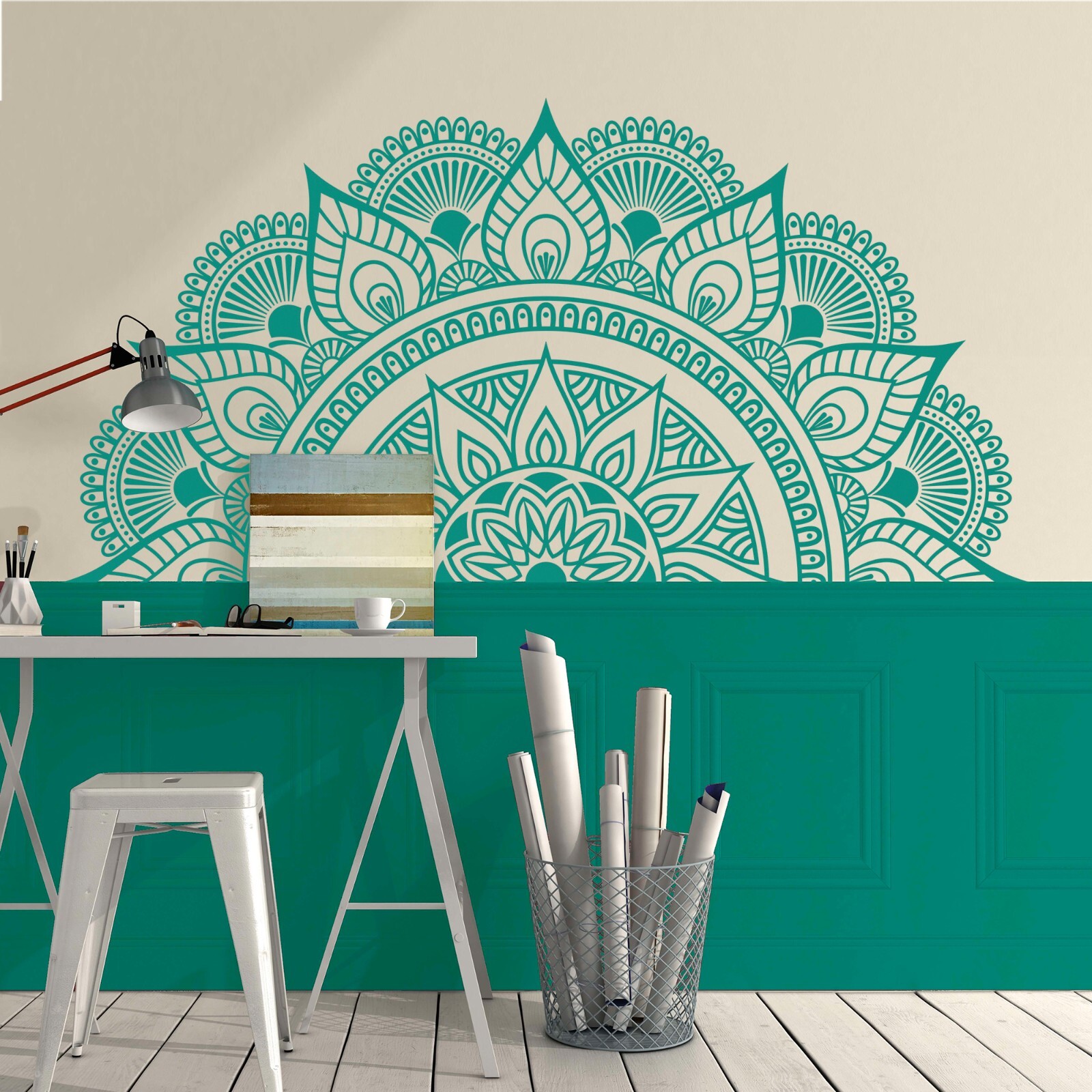 Mandala in Half Wall Sticker, Wall Decal, Yoga, Boho, Sticker for Meditation #29