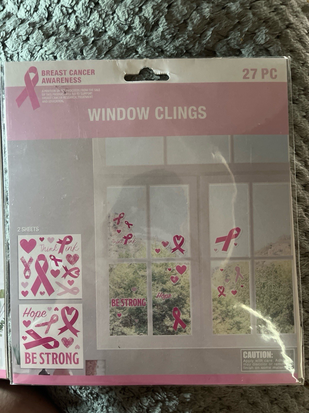 Lot 5 Breast Cancer Awareness Window & Mirror Clings Pink Ribbon Hope Decals New
