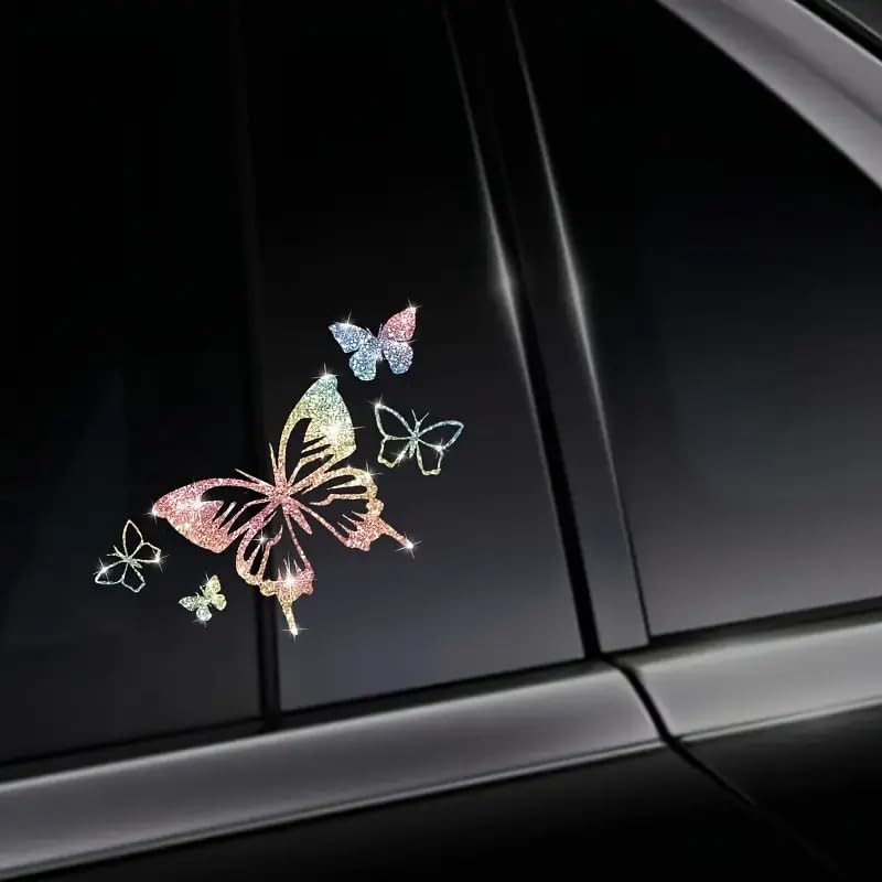 2PCS Sparkling Heart Butterflies Self-Adhesive PVC Rainbow Glittery Decal
