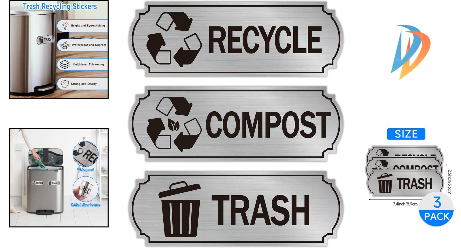 Elegant Self-Adhesive Recycling Stickers for Home, Office, and Outdoor Use – 7in