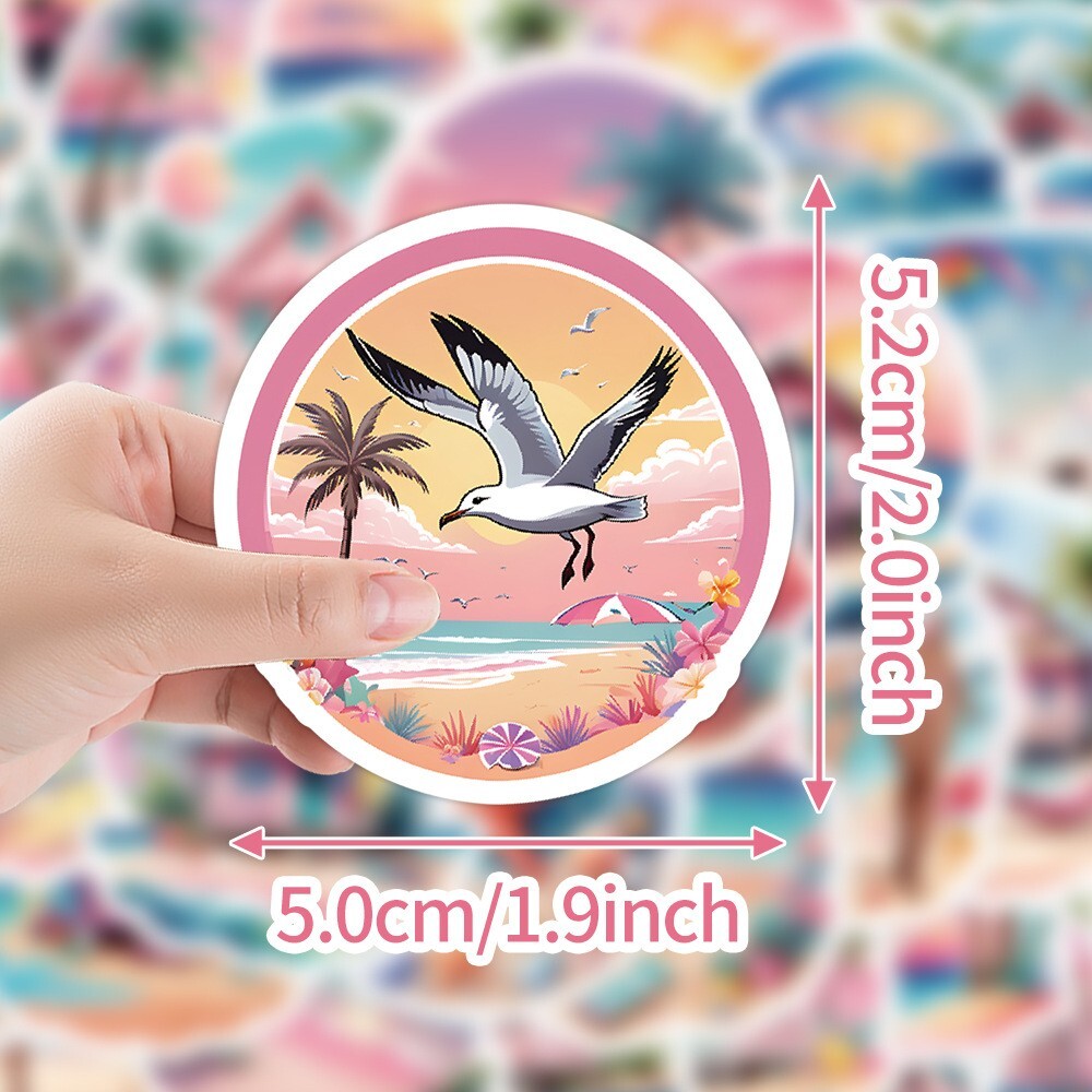 50pcs Waterproof Vinyl Stickers Summer Vacation Beach Tree Luggage Phone Laptop