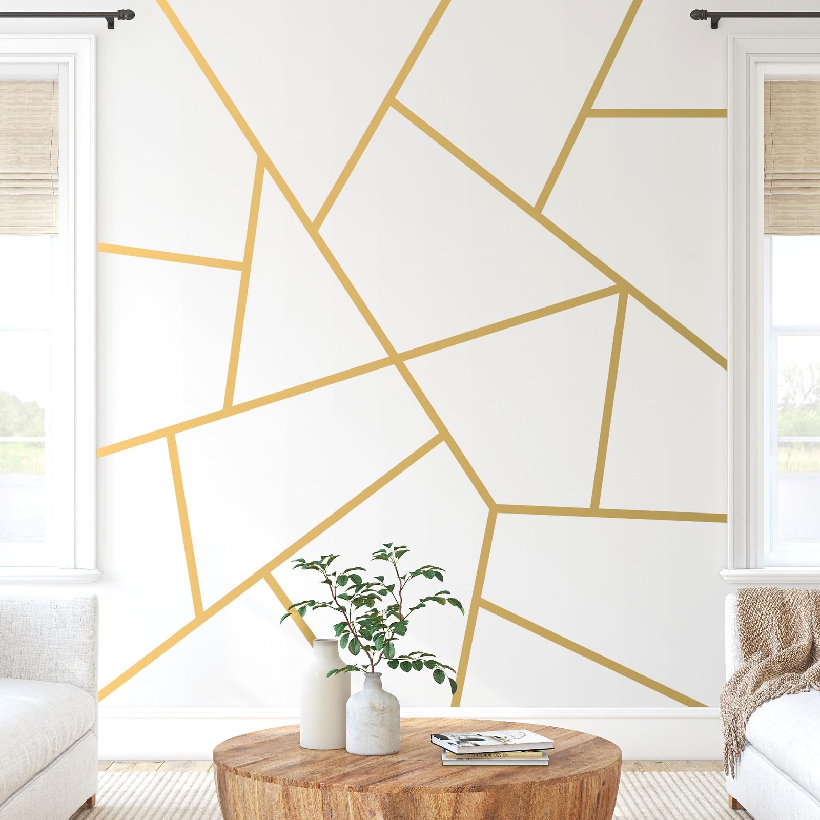 Metalic Gold Large Vinyl Modern Line Wall Decals, Peel and Stick Removable Ge…