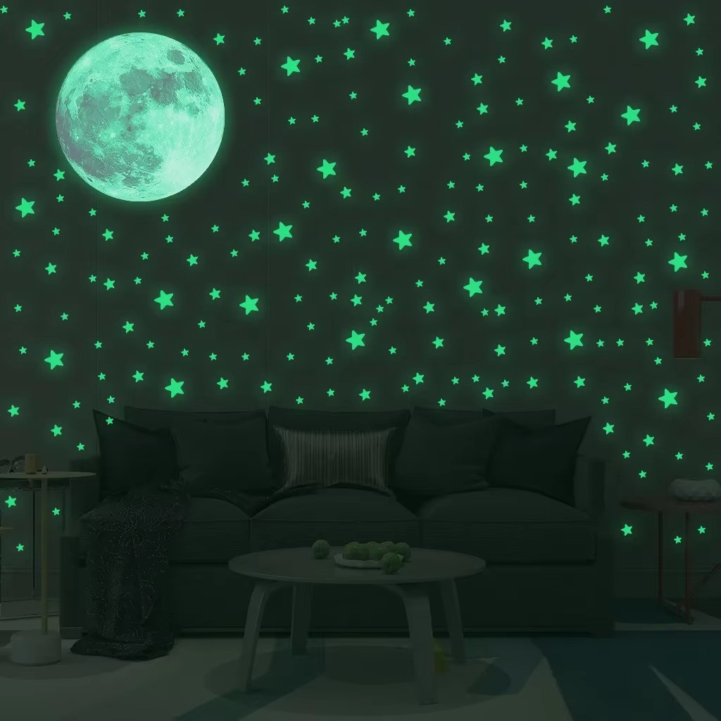 103PCS Glow in the Dark Moon Stars Wall Stickers Kids Bedroom Ceiling