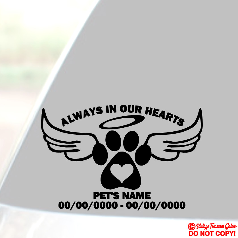CUSTOM PERSONALIZED NAME TEXT LOVING MEMORY PET DOG CAT VINYL DECAL CAR STICKER