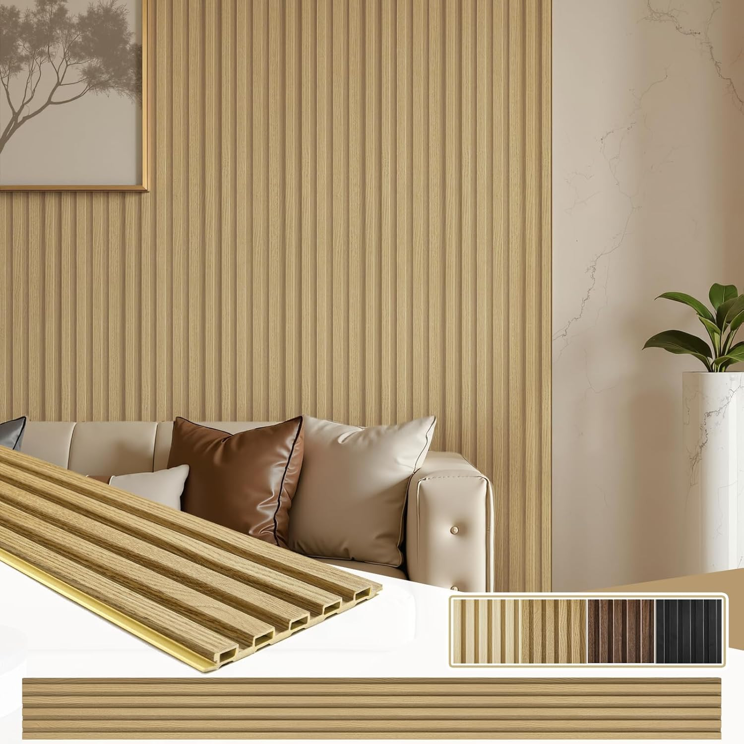 8-Pack Oak 3D WPC Wood Wall Panels for Stylish Living Room Decor – 96×6 in