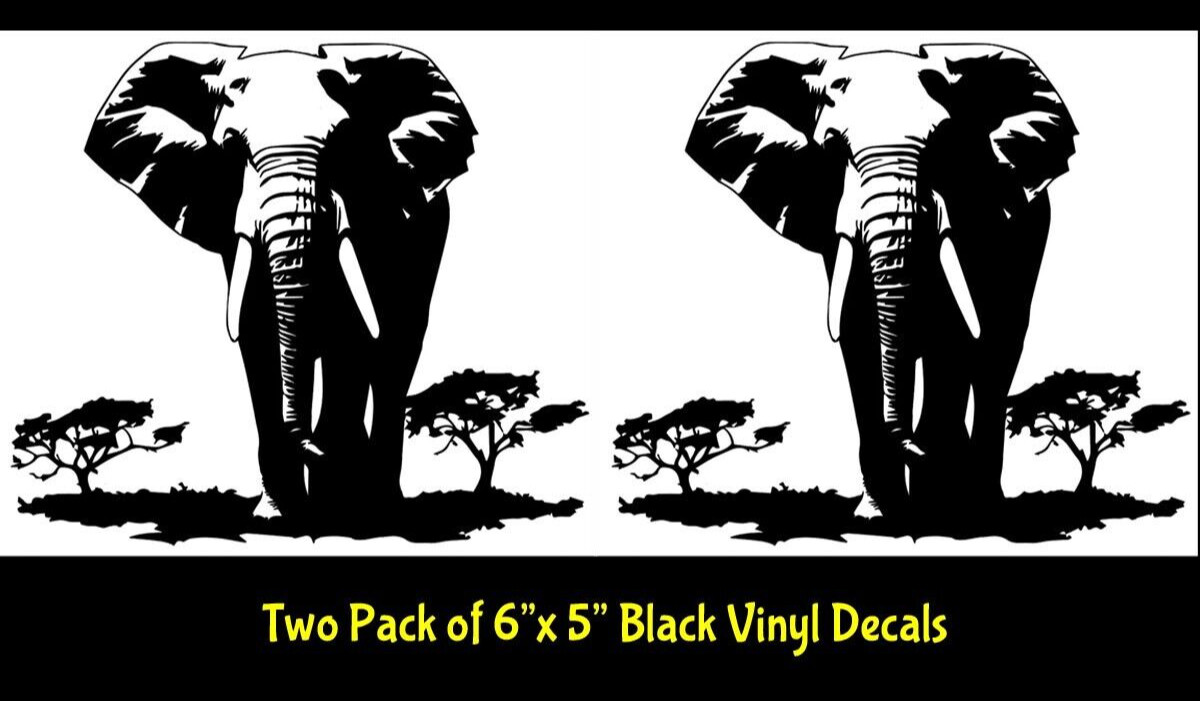 African Elephant Safari Two 5" x 6" Black Vinyl Decal Vehicle Walls Door Mirror