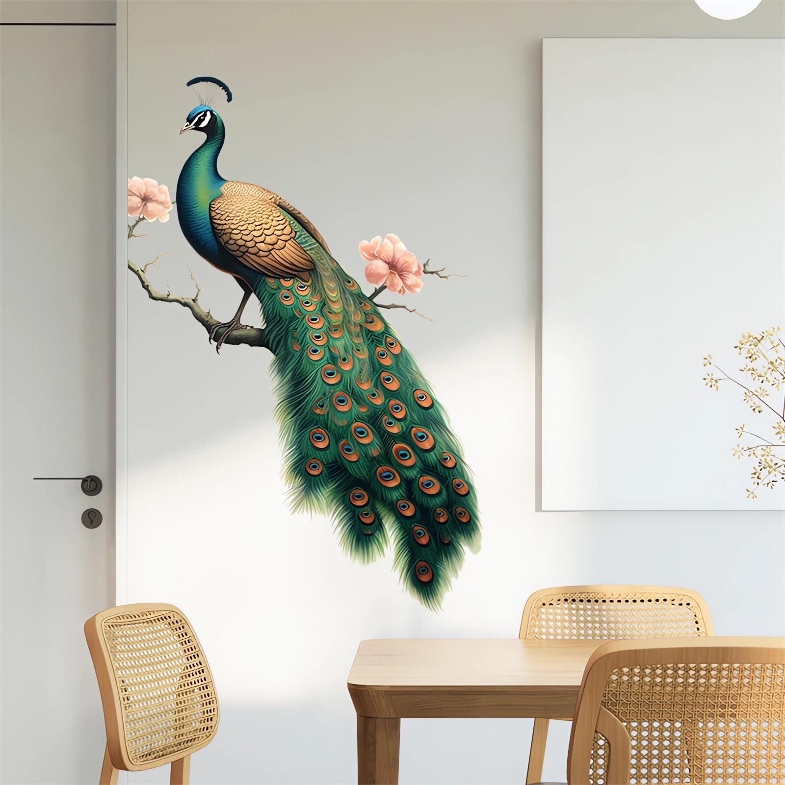 Green Peacock Peach Blossom Painted Wall Stickers, sacinora Beautiful Art Wal…