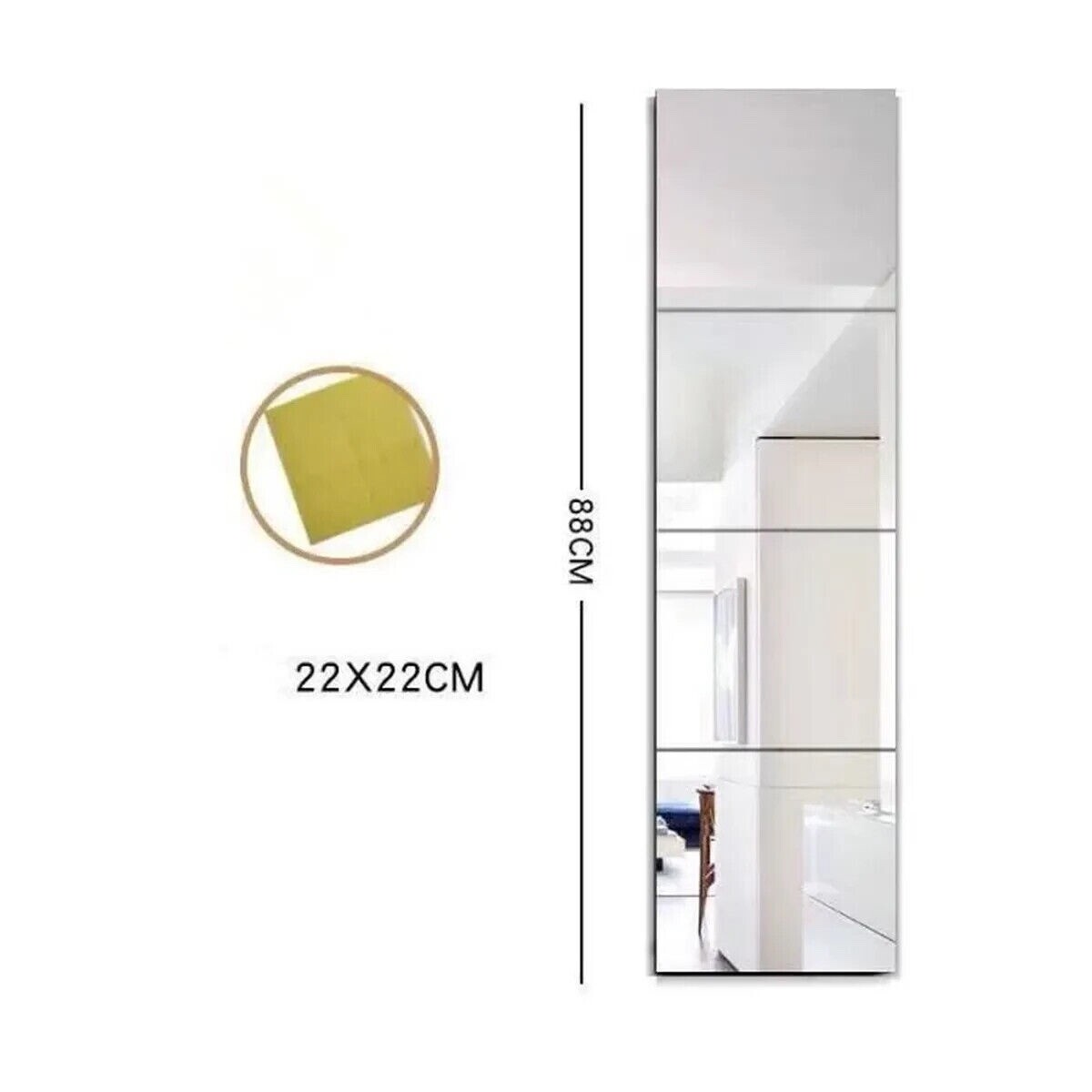 4 Piece Adhesive Glass Wall Mirror 22 x 22cm Decorative Mirror Sticker