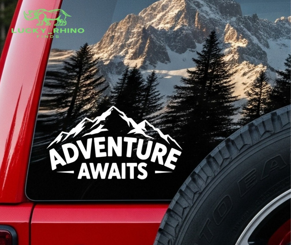 Adventure Awaits Camping Hiking Backpack Explore Car Window Vinyl Decal Sticker